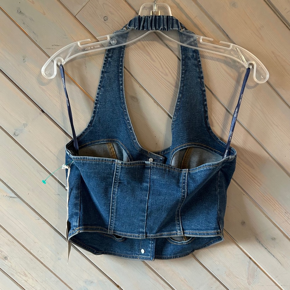 Lone Star Womens Medium Wash Stretch Denim Halter Top Button Front Vest Size M - Picture 2 of 5